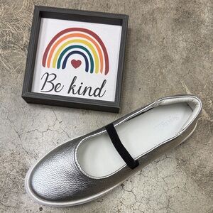 Seychelles Metallic Silver Flats with Black Strap